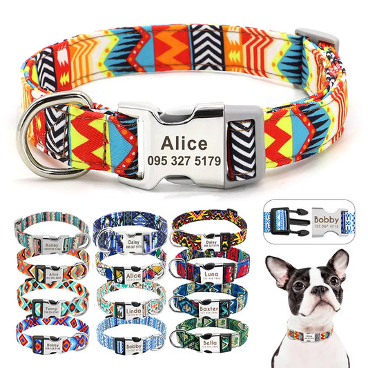 Collar de nailon ajustable para perro, collares de identificación personalizados para perros y gatos con hebilla con nombre grabado, antipérdida para perros pequeños, medianos y grandes