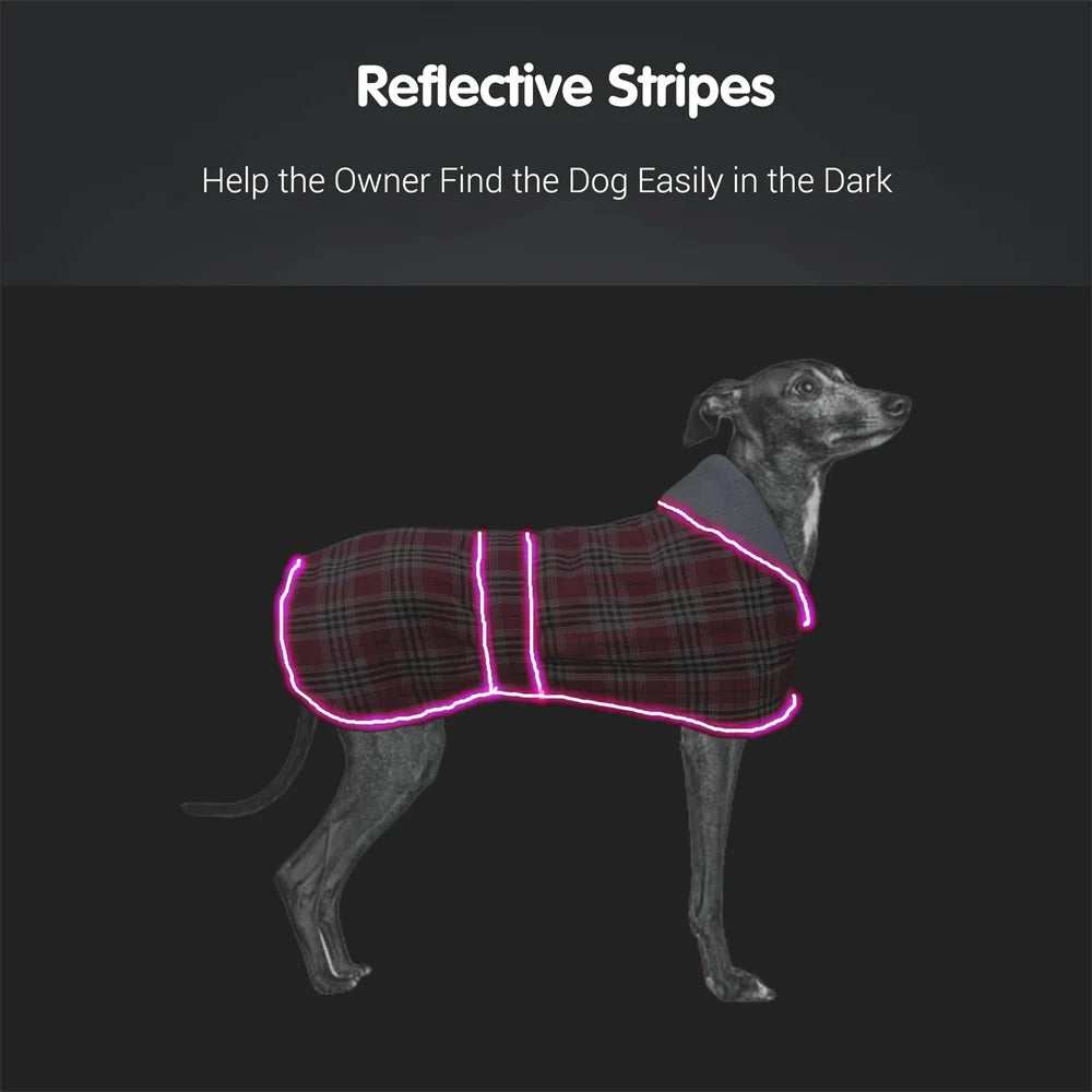 Abrigo para perros de primavera y otoño, ropa reflectante suave y cálida para perros medianos y grandes, chaqueta de lana a cuadros de estilo británico para mascotas, estilo de moda de galgo