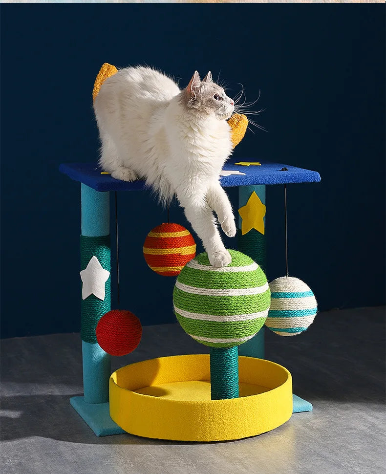 Creative Planet Trepador para Gatos, Árbol para Gatos Pequeño, Tabla Rascadora para Mascotas de Sisal Integrada, Rascadores de Torre para Mascotas, Cama de Juguete con Nido para Parque Infantil