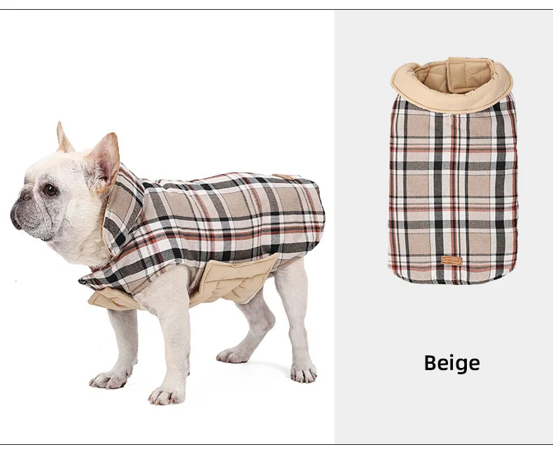 Waterproof Dog Jacket Checked Pattern Reversible Dog Clothes for Small Medium Large Dogs Soft Warm Dog Coat with Flexible Chest