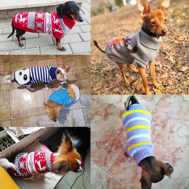 Warm Pet Clothes for Small Medium Dogs Winter Christmas Dogs Sweater Pet Clothing Knitting Costume Coat Cartoon Print Clothes Fashion Style