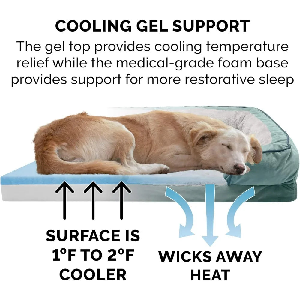 Sofa Cooling Gel Dog Bed for Large Dogs W/ Removable Bolsters & Washable Cover Free Shipping Pet Puppy Cats Kennel Products Home