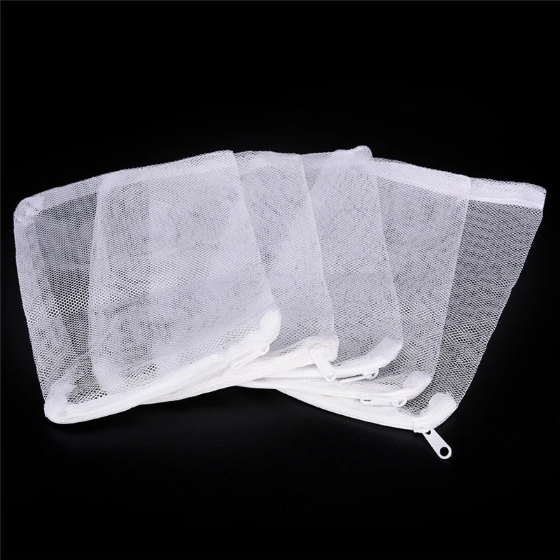 10Pcs Aquarium Filter Bags Reusable Fine Filter Media Bags With Zipper For Fresh Saltwater Tanks Resins Filter Activated Carbon