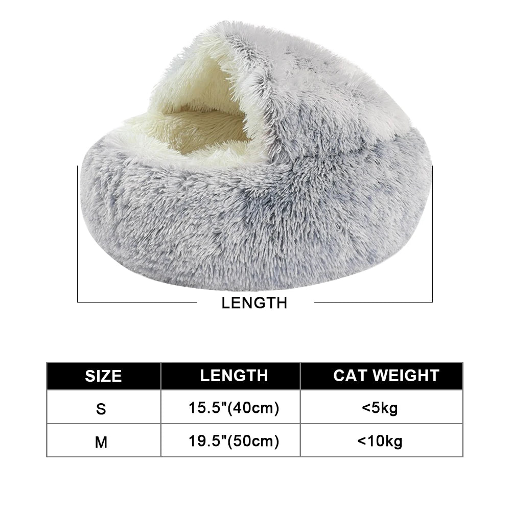 Soft Plush Round Cat Bed Winter Warm Long Plush Cat Cushion House 2 In 1 Sleeping Nest Kennel For Small Dogs Cats Accessories