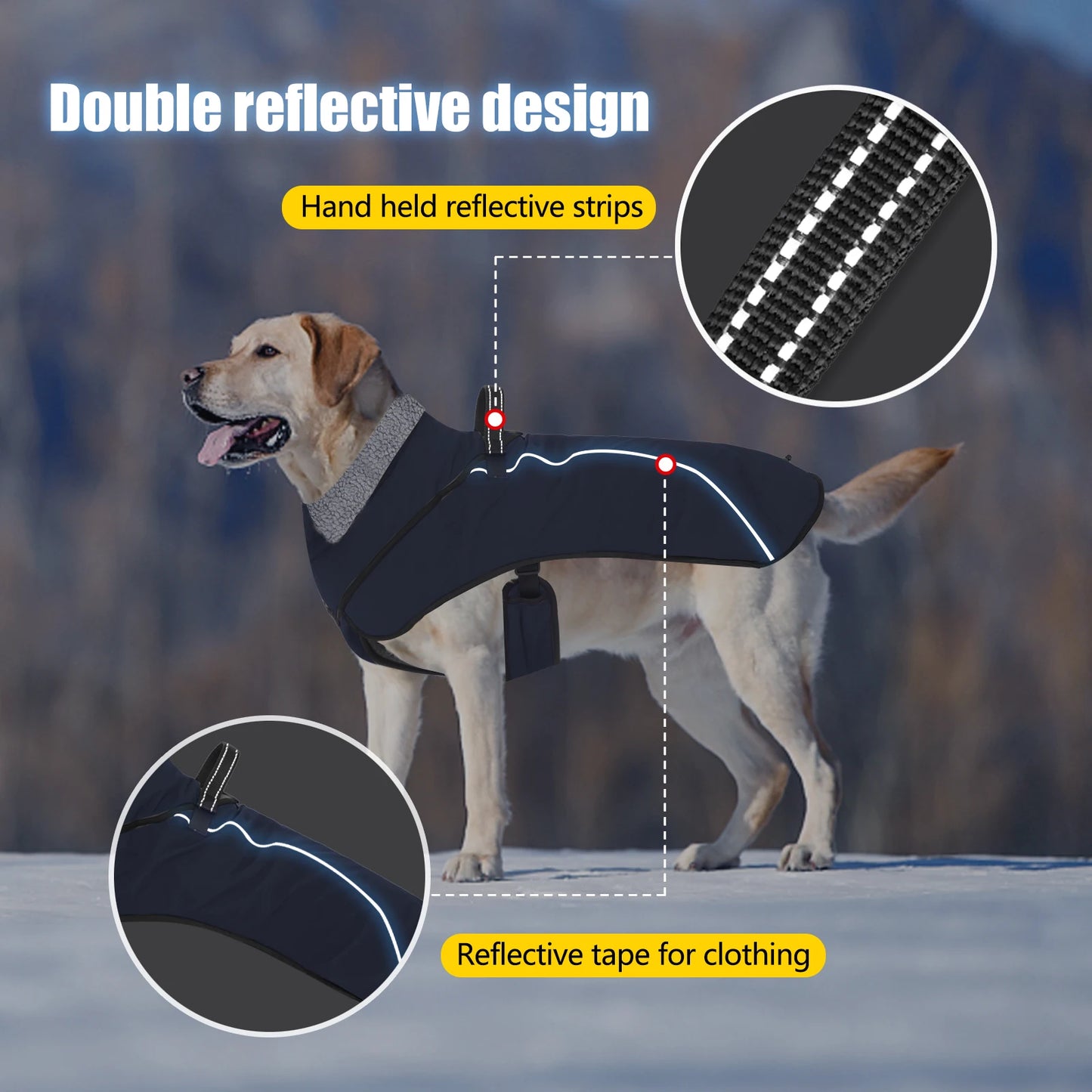 Winter Dog Clothes Jacket for Medium Large Dog Waterproof Warm Dog Coat Thicken Adjustable Safety Snow Pet Outdoor Jacket Hiking