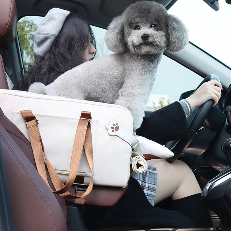 Asiento de coche para perros, asiento de coche antideslizante desmontable Central para cachorros, transportador portátil para mascotas para perros pequeños, gatos, bolsa de viaje de seguridad