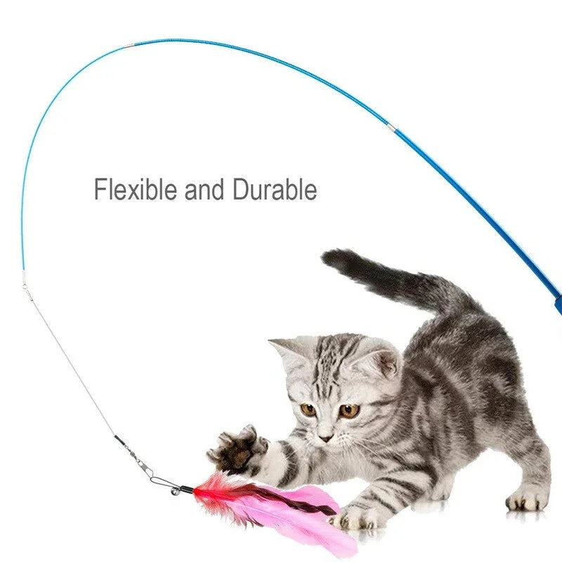 Juego de juguetes con plumas para gatos, cabezal de repuesto de plumas, palo retráctil para gato, productos para gatos, 11 Uds.