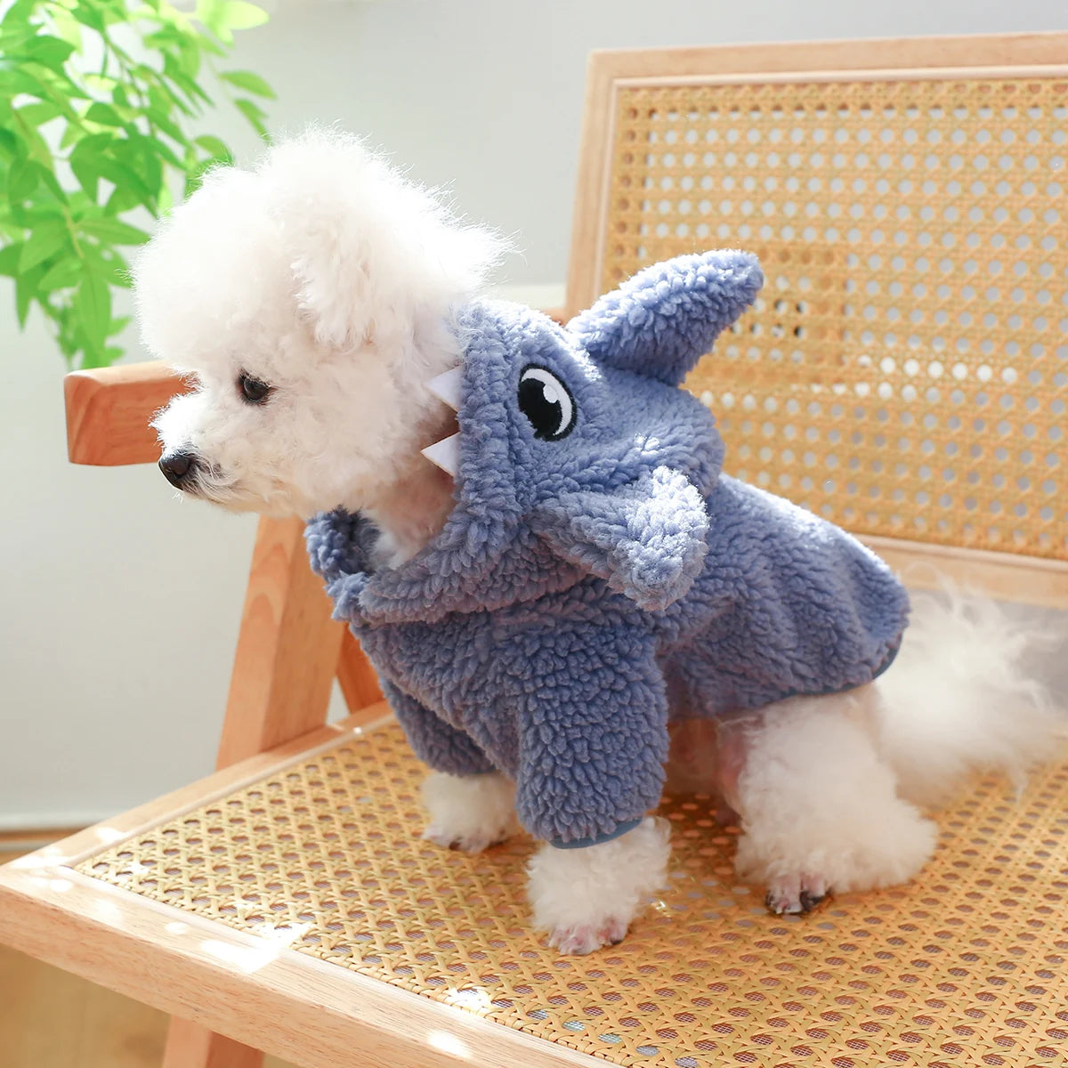 1PC Pet Apparel Cat Autumn Winter Thickened Warm Blue Grey Shark Coat Sweater Hoodie With Drawstring Buckle For Small Medium Dog