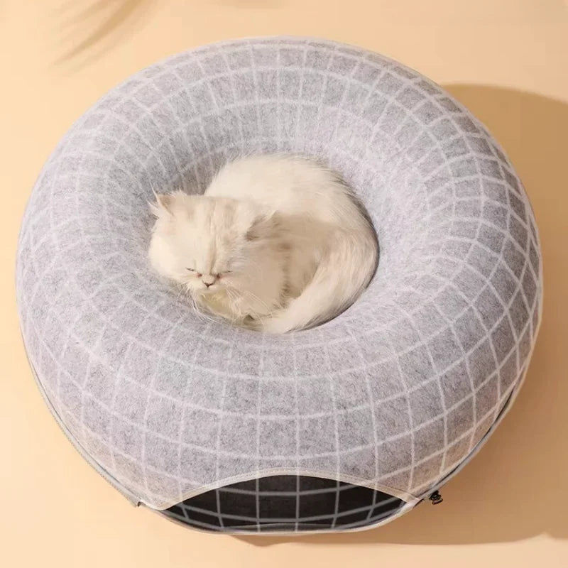 Nido de gato de fieltro para mascotas, túnel de juguete interactivo divertido, estructura compuesta de doble capa empalmable, diseño Universal recortado de cabeza de gato