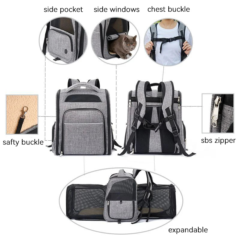 Cat Carrying Bags Breathable Pet Outgoing Travel Backpack Expandable Puppy Kitten Carriers Foldable Cats Large Capacity Bag