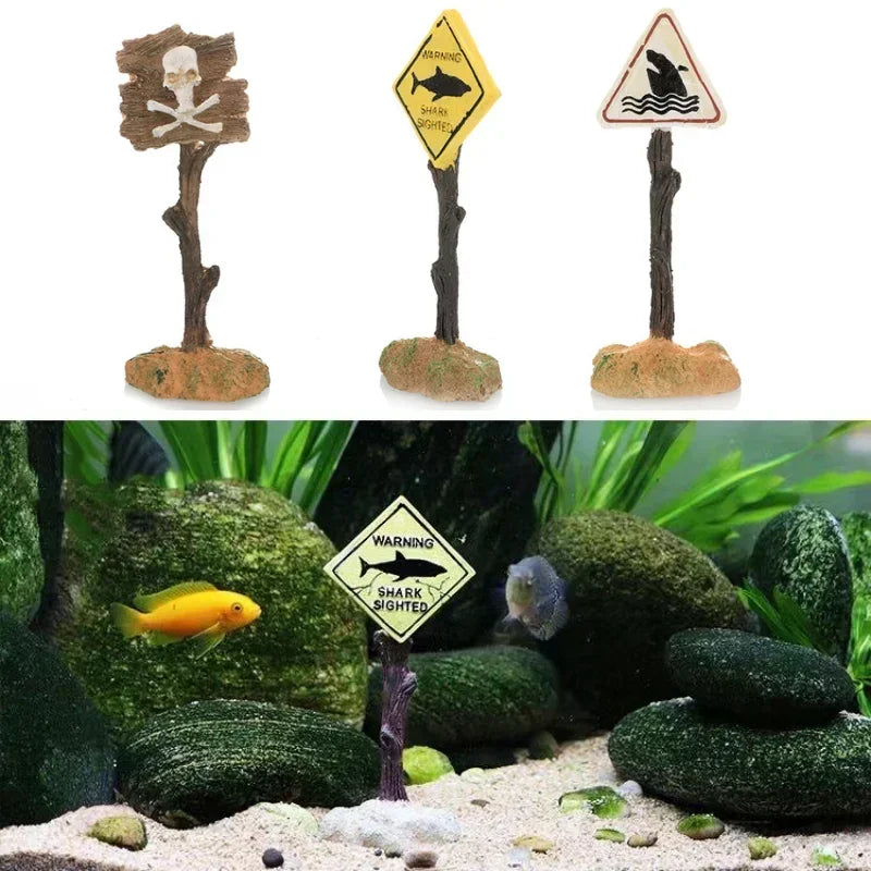 Adornos de resina para decoración de acuario, señal de advertencia de tiburón Artificial, accesorios de paisajismo para fondo de acuario