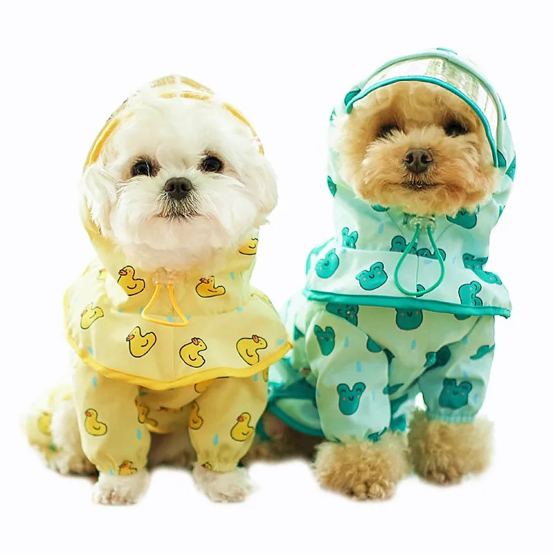 Chubasquero para perros pequeños, chaqueta impermeable con estampado bonito para mascotas con capucha transparente, abrigo de lluvia totalmente cubierto para cachorros y patos