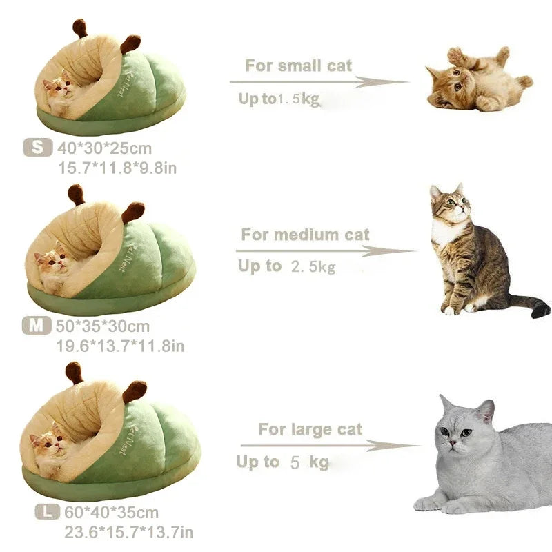 Niche pour animaux de compagnie, niche pour chat et chien, semi-fermée, pantoufles chaudes et épaisses, coussin pour chats, sac de couchage, doux, lavable, nid Portable