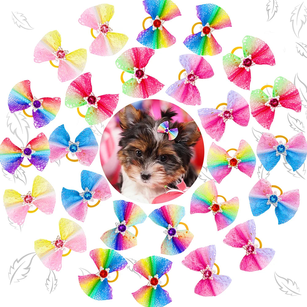 30 pièces chien chat chiot toilettage arcs accessoires de cheveux pour animaux de compagnie décorer cheveux pour petit chien cheveux élastique chien fournisseur