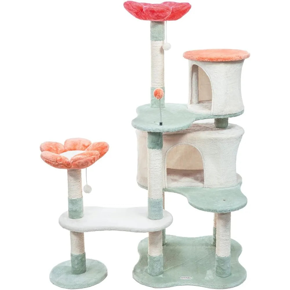 Torre de árbol para gatos, muebles de condominio, apartamento, hábitat de felpa, plataforma de diversión para gatitos con postes para rascar, pelota de juguete, casa para mascotas, gatos