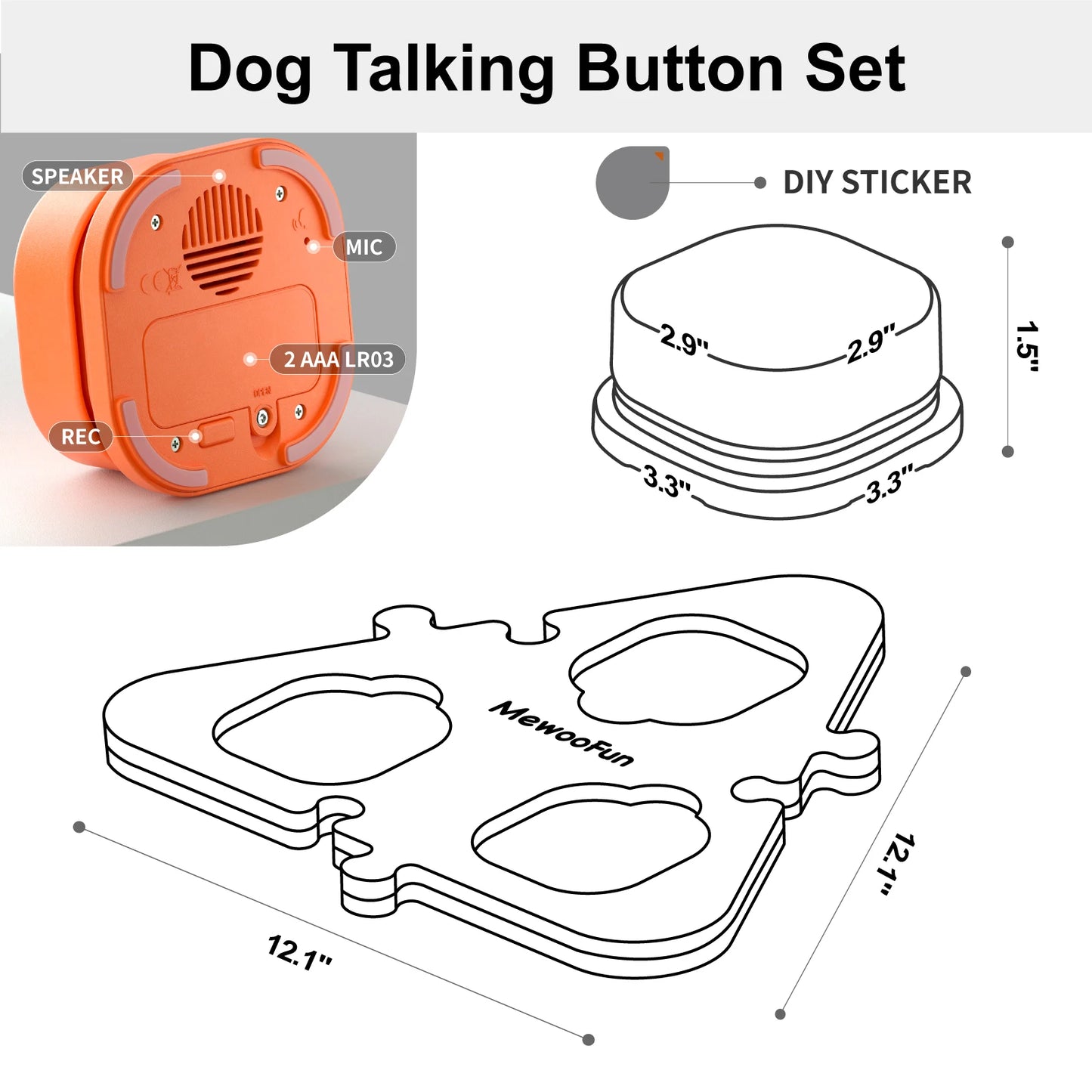 Mewoofun Boutons pour chien pour communication Starter Pack Boutons parlants avec tapis pour chiens et chats Jouet d'entraînement sonore pour animaux de compagnie