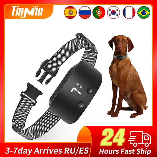 TinMiu-Collar automático antiladridos para perro, tapón de corteza recargable, eficaz para dejar de ladrar, resistente al agua IP67