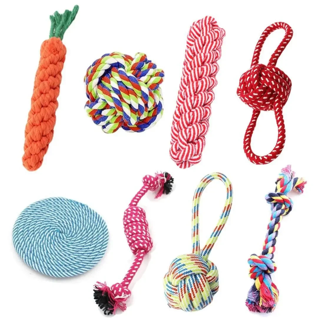 1pcs Fun And Interactive Durable Braided Dog Toy With Knot Rope Ball And Cotton Rope Dumbbell For Teeth Cleaning And Chewing