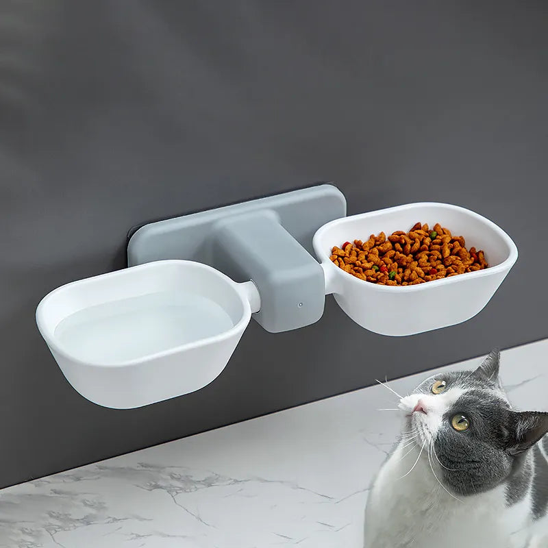 Double bol d'eau et de nourriture pour chien, mural, sans poinçon, fournitures de boisson pour chat, petit et moyen animal de compagnie, protège-cou, alimentation