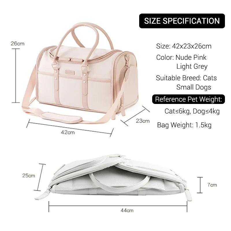 Oxofrd Sac de Transport pour Animaux de Compagnie de Luxe pour Petits Chiens Sac de Voyage Portable Rose Nude Respirant Anti-Rayures Sac à Main pour Animaux de Compagnie Fourre-Tout Pliable