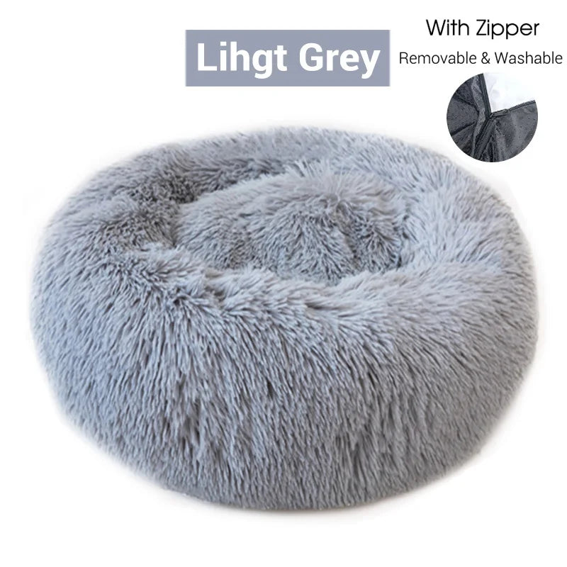 Lit rond en forme de beignet pour chien et chat, lavable, avec fermeture éclair, en peluche longue, de luxe, super doux et chaud, housse amovible, tapis de canapé