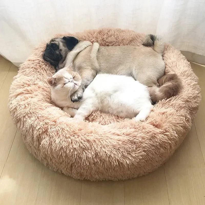 Round Pet Bed for Large Dog Bed Donut Long Plush Cat Bed for Medium Dog House Winter Warm Sleeping Pet Kennel Removable Dog Sofa