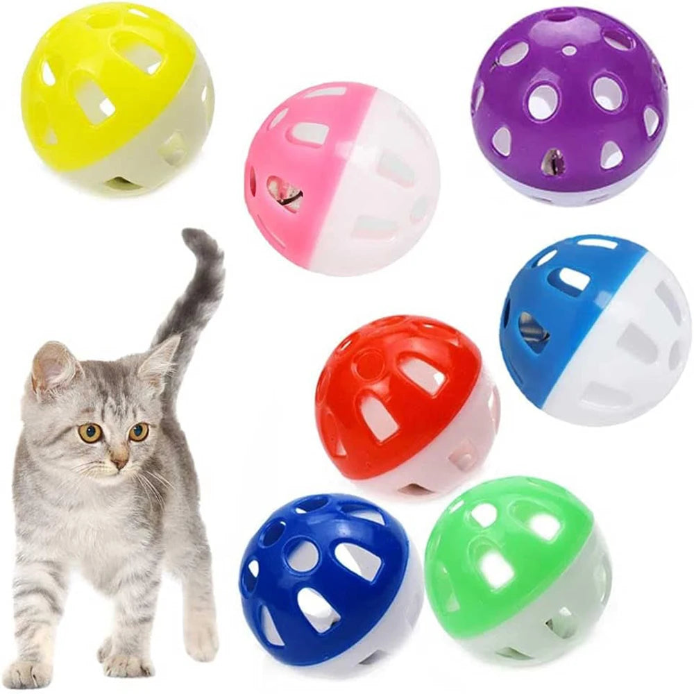 20 piezas pelotas de juguete para gatos, Gato, gatito, jugar bolas de plástico con cascabel, sonajero para perseguir, juguetes para gatos a granel, Color aleatorio