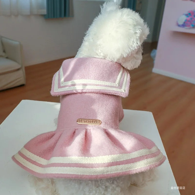 Ropa para mascotas, vestido de princesa dorado rosa cálido grueso para otoño e invierno, adecuado para perros pequeños y medianos, 1 ud.