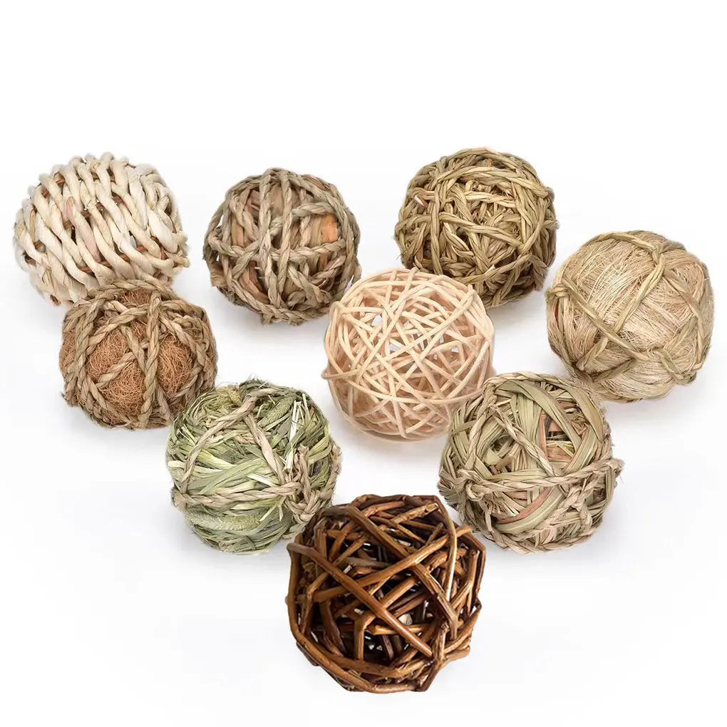 9pack/lot Natural Willow Branch Ball Fun Toy For Small Animals And Birds Joy To Pets Guinea Pig Toys brown