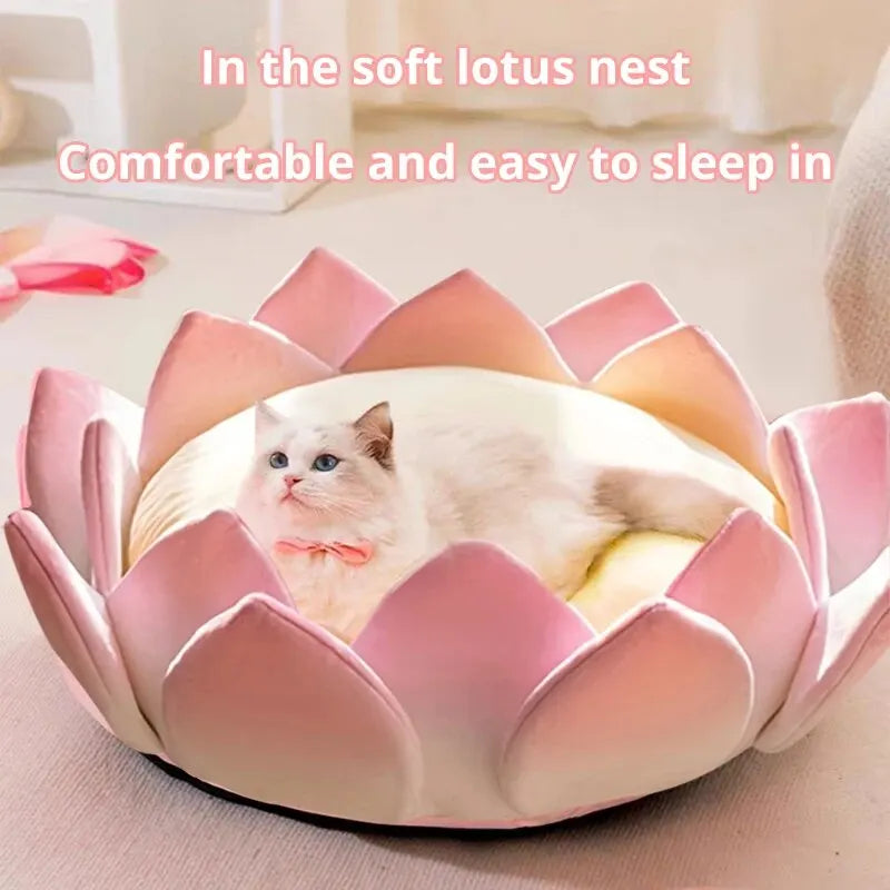 1pc Cute Cartoon Lotus Cat Nest Non-slip Soft Comfortable Cat Bed Cat Sofa Bed Detachable Cat Mat Cushion