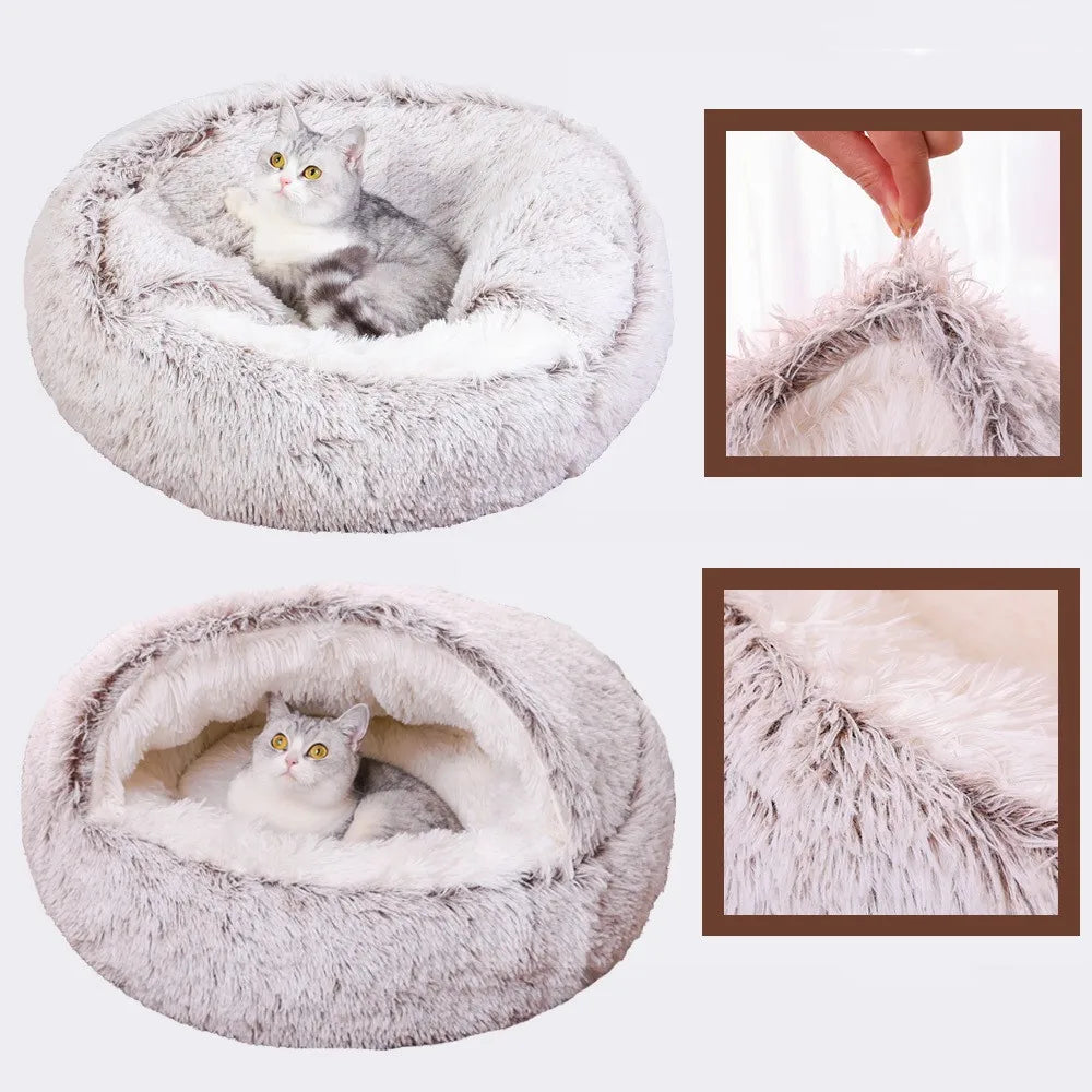 Lit rond en peluche 2 en 1 pour chat, coussin chaud pour chat, sac de couchage pour animal de compagnie, niche pour petit chien et chat