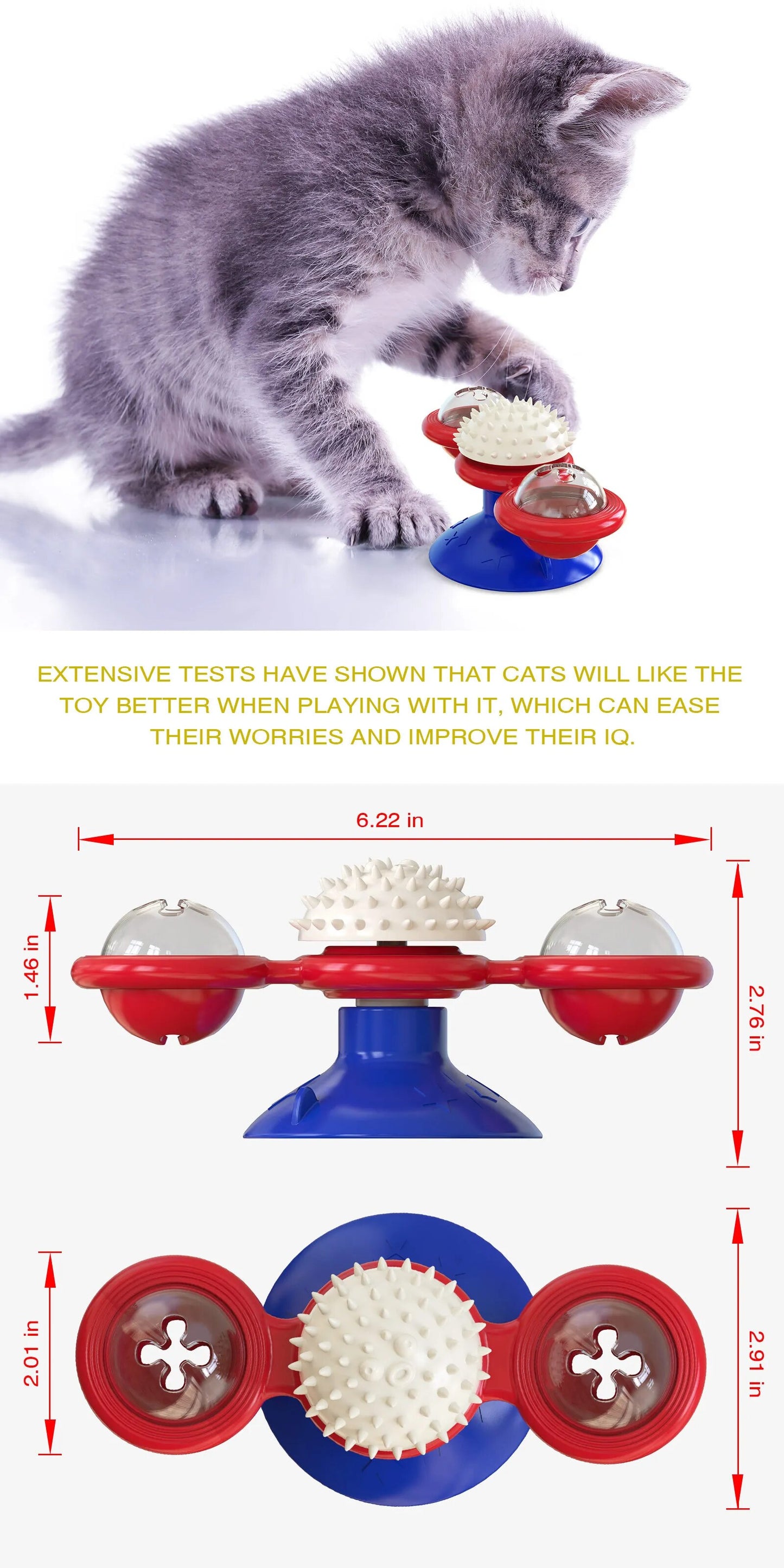 Molino de viento de juguete para gatos, juguetes interactivos para mascotas, rompecabezas para gatos, juguete con plato giratorio Whirligig para cepillo de dientes para gatitos, suministros para mascotas