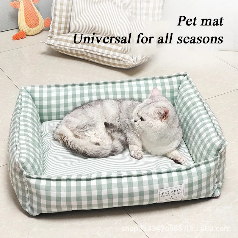 Pet Dog Bed Square Lattice Kennel Medium Small Cat Sofa Bed Cushion removable Pet Calming Dogs House Pets Supplies Accessories