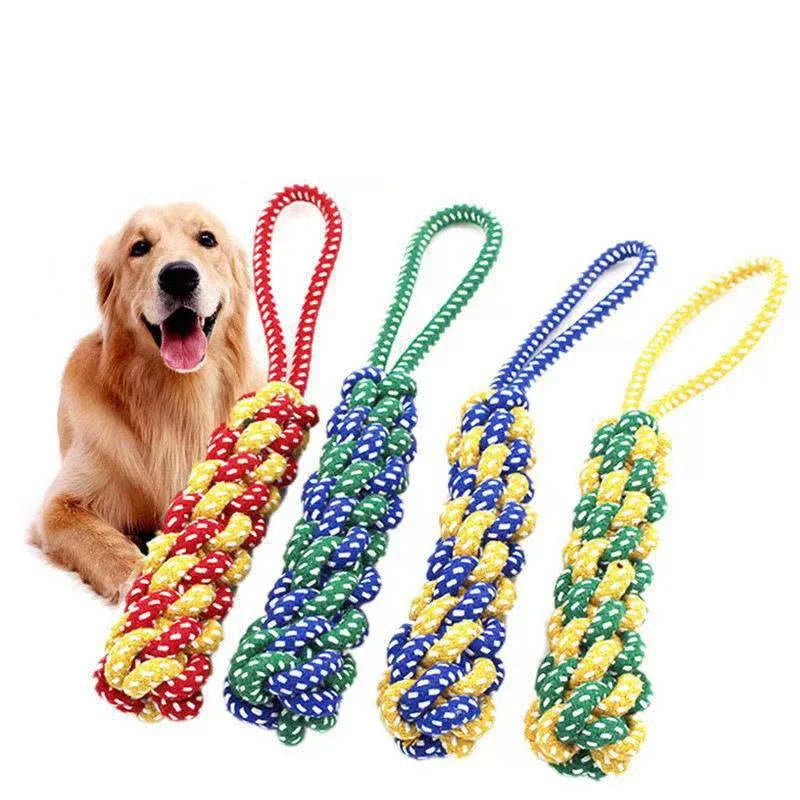 1pcs Fun And Interactive Durable Braided Dog Toy With Knot Rope Ball And Cotton Rope Dumbbell For Teeth Cleaning And Chewing