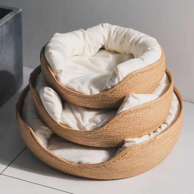 HOOPET Four Seasons Pet Bed Kennel for Cat Puppy Dog Beds Sofa Handmade Bamboo Weaving Cat Cozy Nest Pet Accessories