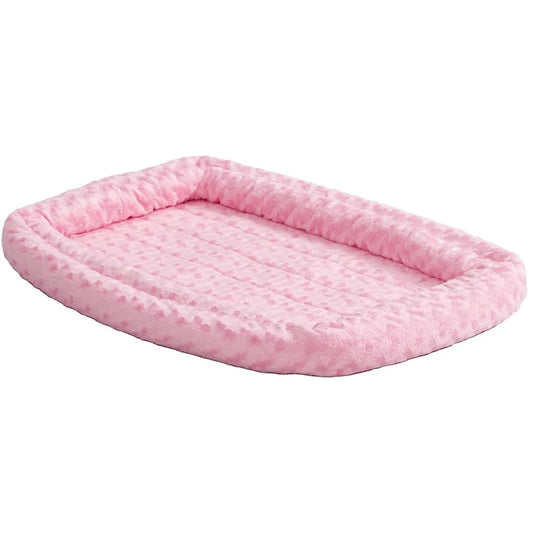 Double Bolster Dog Bed & Crate Mat Pink Free Delivery Kennel for Indoor Dogs Pet Accessories Supplies Sleeping Products Home