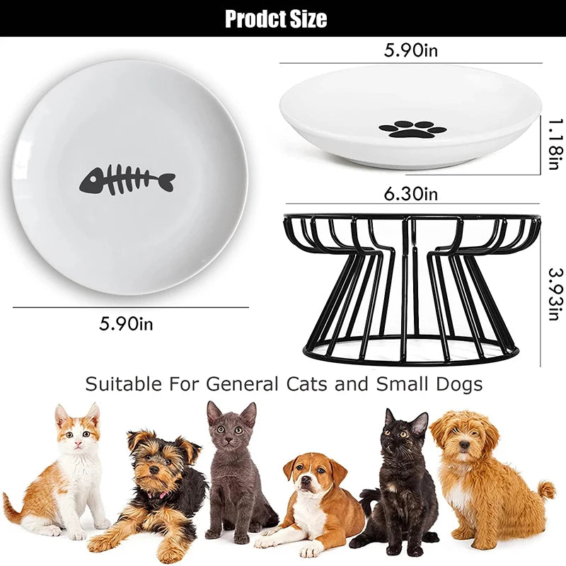 Bol élévateur pour chat avec support en métal, collations en céramique pour animaux de compagnie, mangeoire surélevée pour chaton, chiot, fournitures pour chiens, accessoires