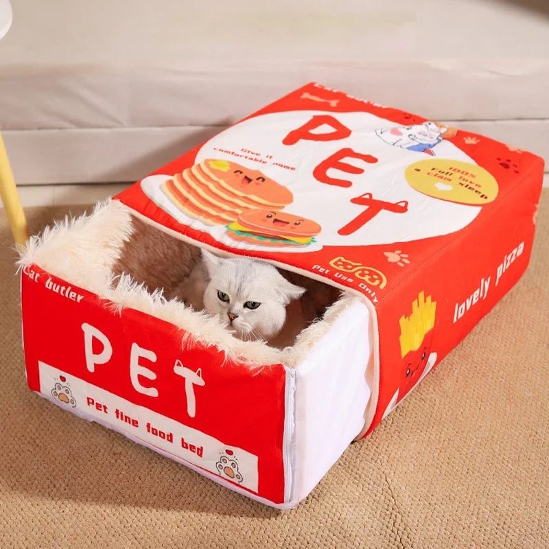 cat dog Snack Box bed,cookie Hamburger pet net,winter Warm pets cushion Hiding toy,removable Plush cat Mat,enclosed cat bed