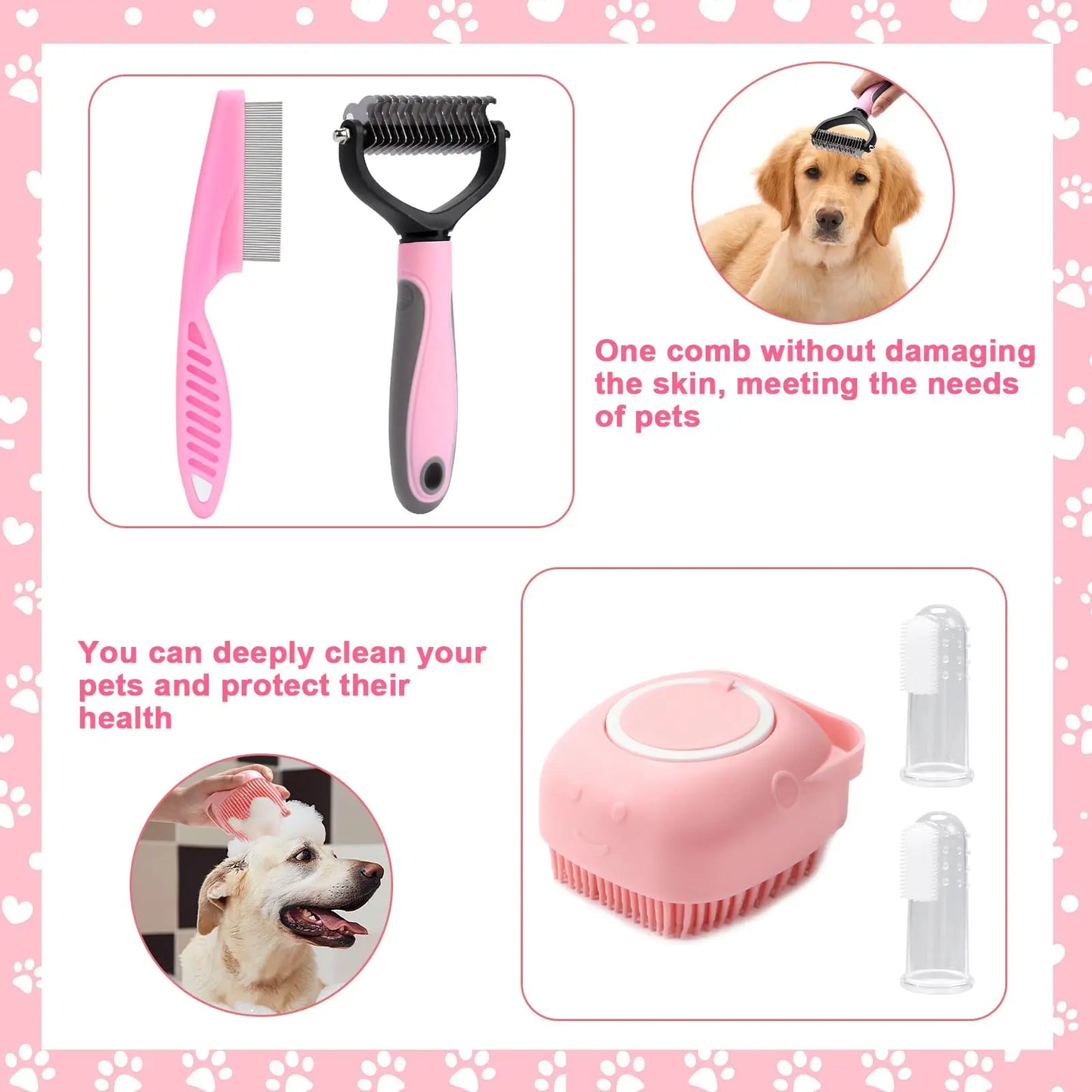 Ensemble de toilettage de brosse pour chien de 8 pièces, ensemble autonettoyant pour animaux de compagnie, avec coupe-ongles et limes pour animaux de compagnie, peigne à puces, brosse de bain de shampoing pour animaux de compagnie, animal de compagnie