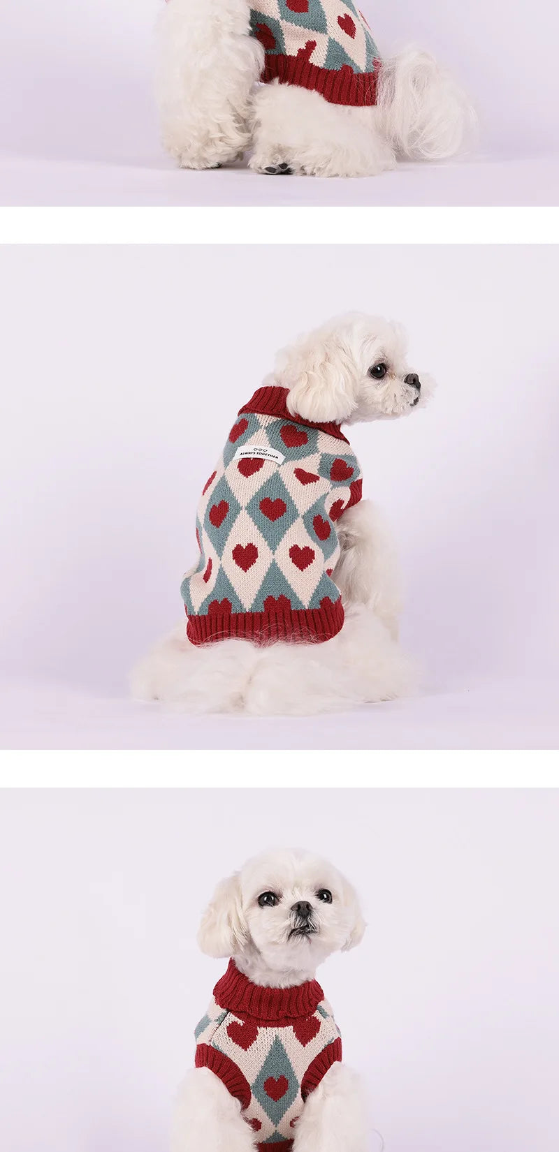 Sweater for Dog Winter Warm Small Dog Clothes Cute Diamond Heart Pattern Knitted Puppy Sweaters Turtleneck Chihuahua Yorkie Coat Fashion Style