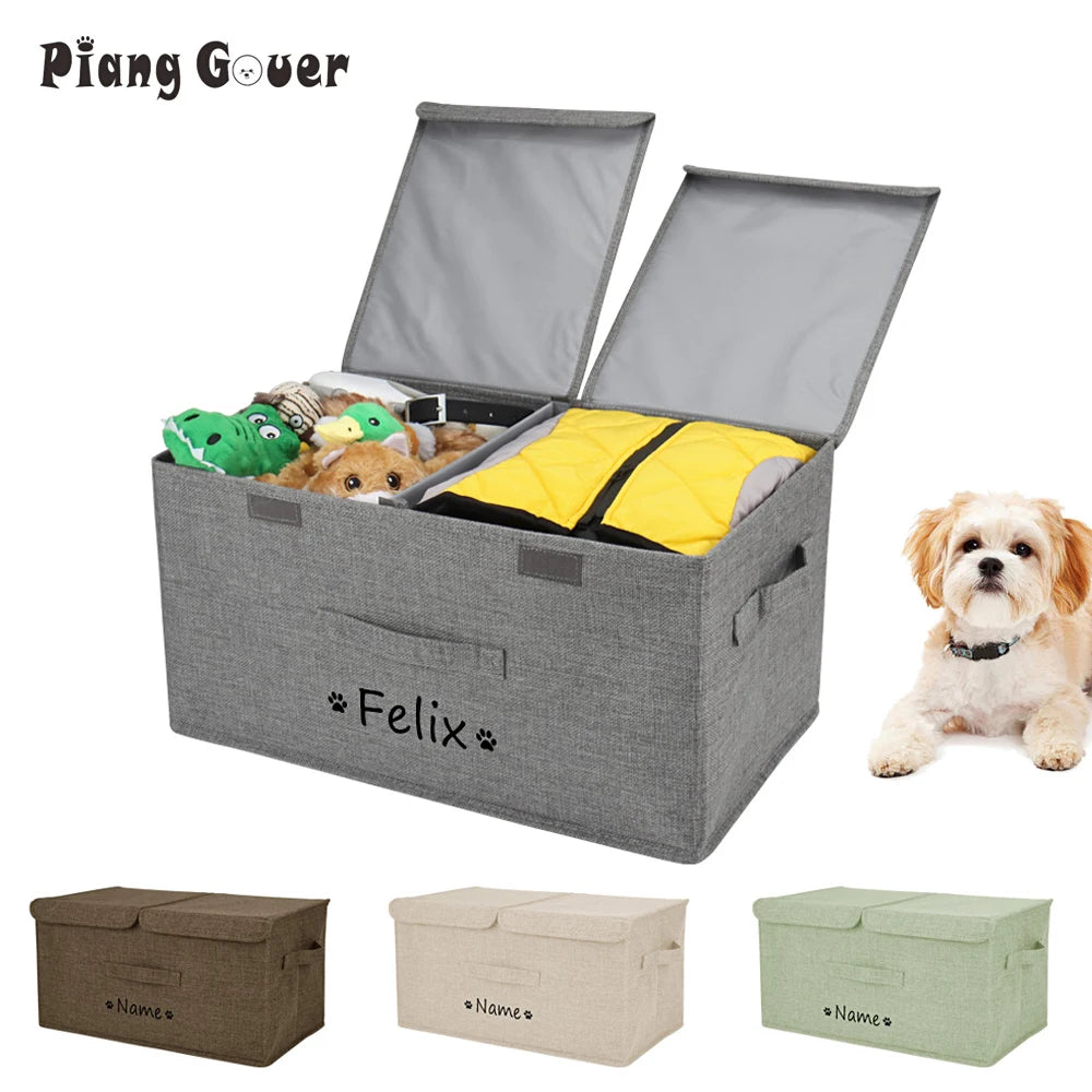 Caja de juguetes personalizada para perros y mascotas, contenedor de almacenamiento con nombre personalizado, accesorio para perros con tapa, organizador para mascotas y gatos, cesta de almacenamiento para juguetes Blanke