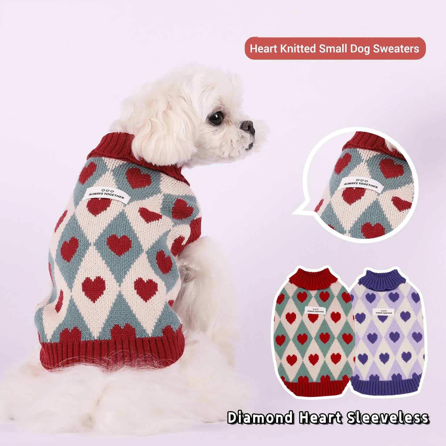 Sweater for Dog Winter Warm Small Dog Clothes Cute Diamond Heart Pattern Knitted Puppy Sweaters Turtleneck Chihuahua Yorkie Coat Fashion Style