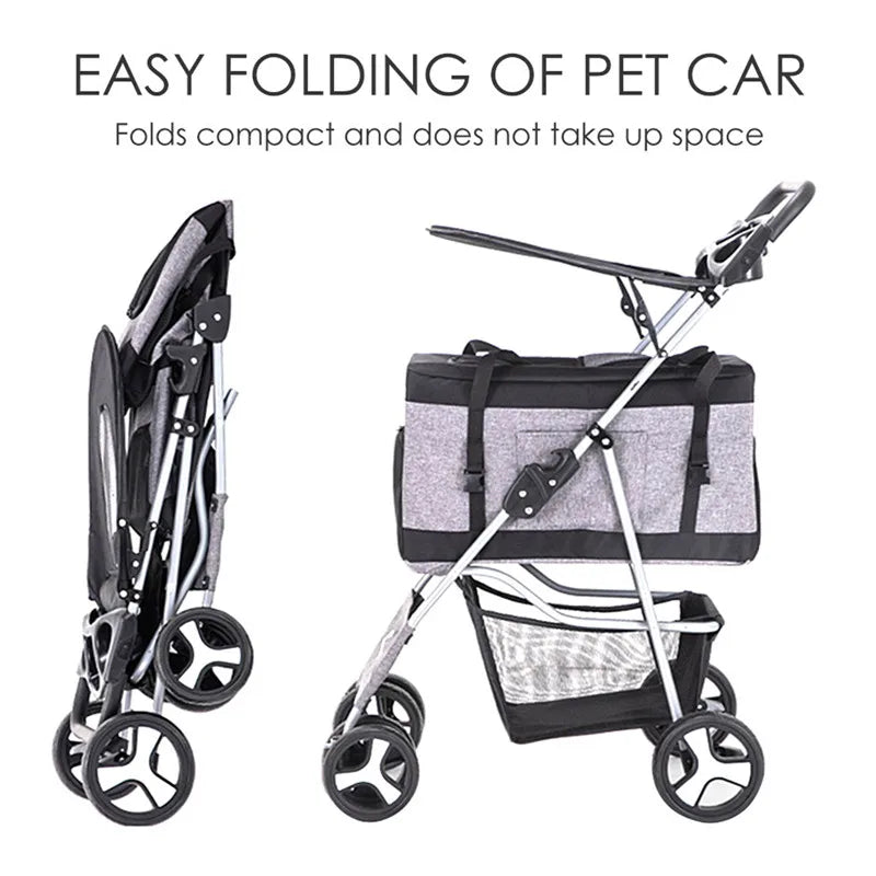 2022 Pet Dog Stroller Cats Baby Stroller Detachable One-shoulder Handbag Portable Breathable Dog Cat Trolley Pet Carrier Bag