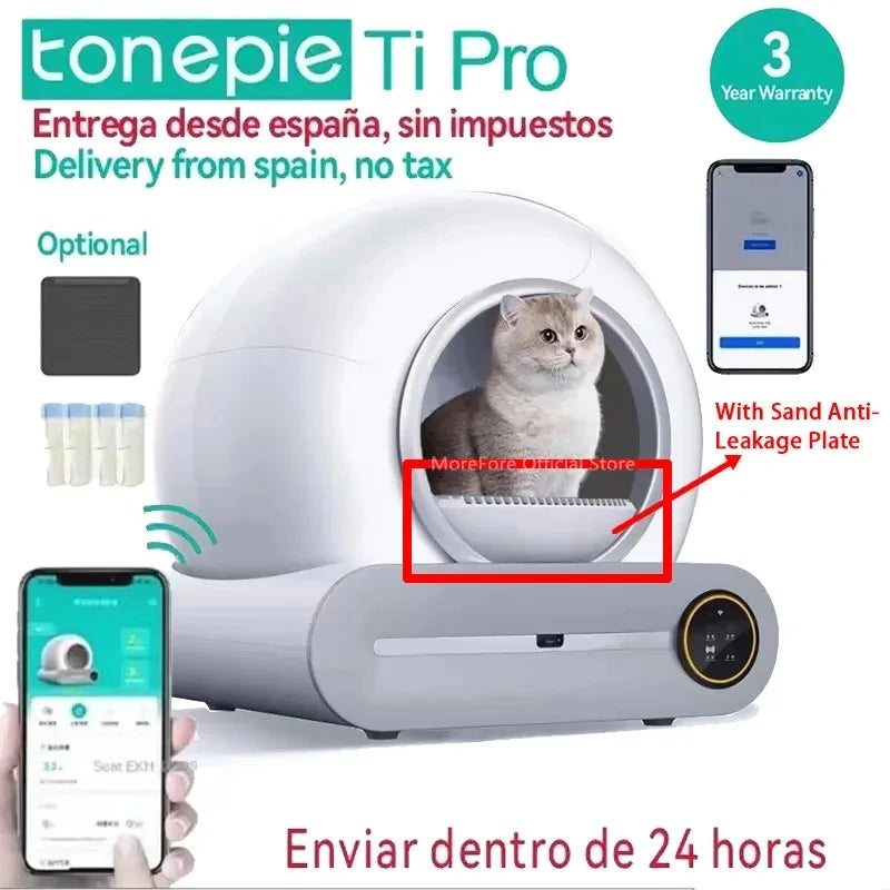 【Expédié depuis l'espagne】Tonepie 65L bac à litière intelligent automatique pour chat autonettoyant bac à litière pour chat entièrement fermé bac à litière pour animaux de compagnie