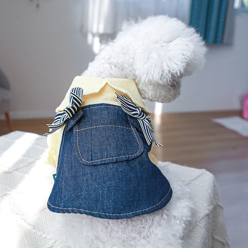 Ropa para mascotas, vestido de princesa fino amarillo con tirantes y lazo, adecuado para perros pequeños y medianos, Primavera/Verano/otoño, 1 ud.