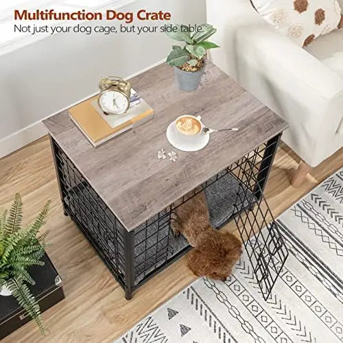 Muebles para jaulas, mesa auxiliar de madera para jaulas para perros de 31,5", muebles para perros con bandeja extraíble, perrera interior para perros, cama para accesorios para perros con puerta doble