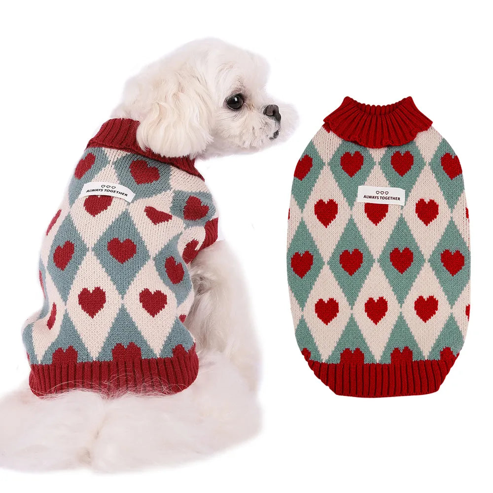 Sweater for Dog Winter Warm Small Dog Clothes Cute Diamond Heart Pattern Knitted Puppy Sweaters Turtleneck Chihuahua Yorkie Coat Fashion Style