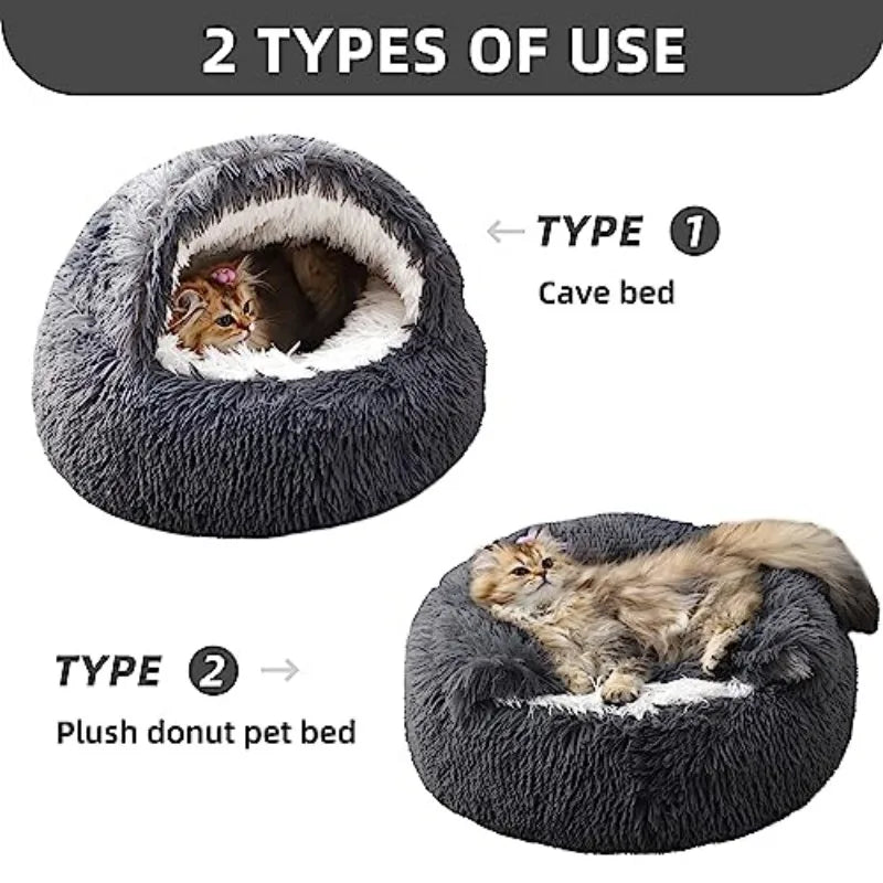 S-3XL Plush Round Calming Cat Bed Round Plush Fluffy Pet Bed for Cat Warm Dog Bed for Small Medium Dog Machine Washable Dog Sofa