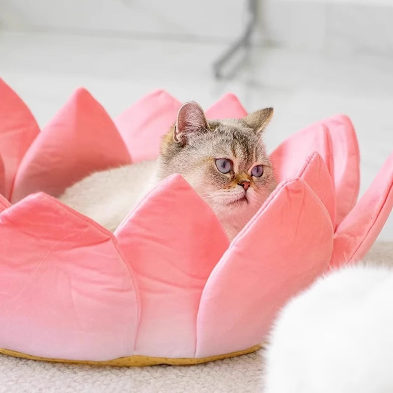 1pc Cute Cartoon Lotus Cat Nest Non-slip Soft Comfortable Cat Bed Cat Sofa Bed Detachable Cat Mat Cushion