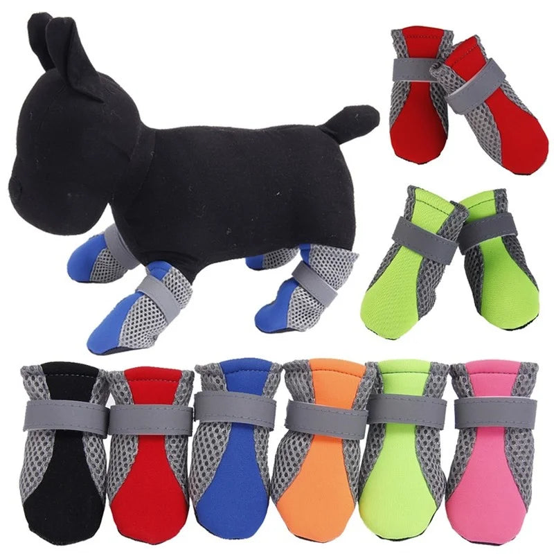 Zapatos transpirables para perros, impermeables, para caminar al aire libre, zapatos suaves de verano para mascotas, botas reflectantes de seguridad nocturna para perros pequeños y medianos